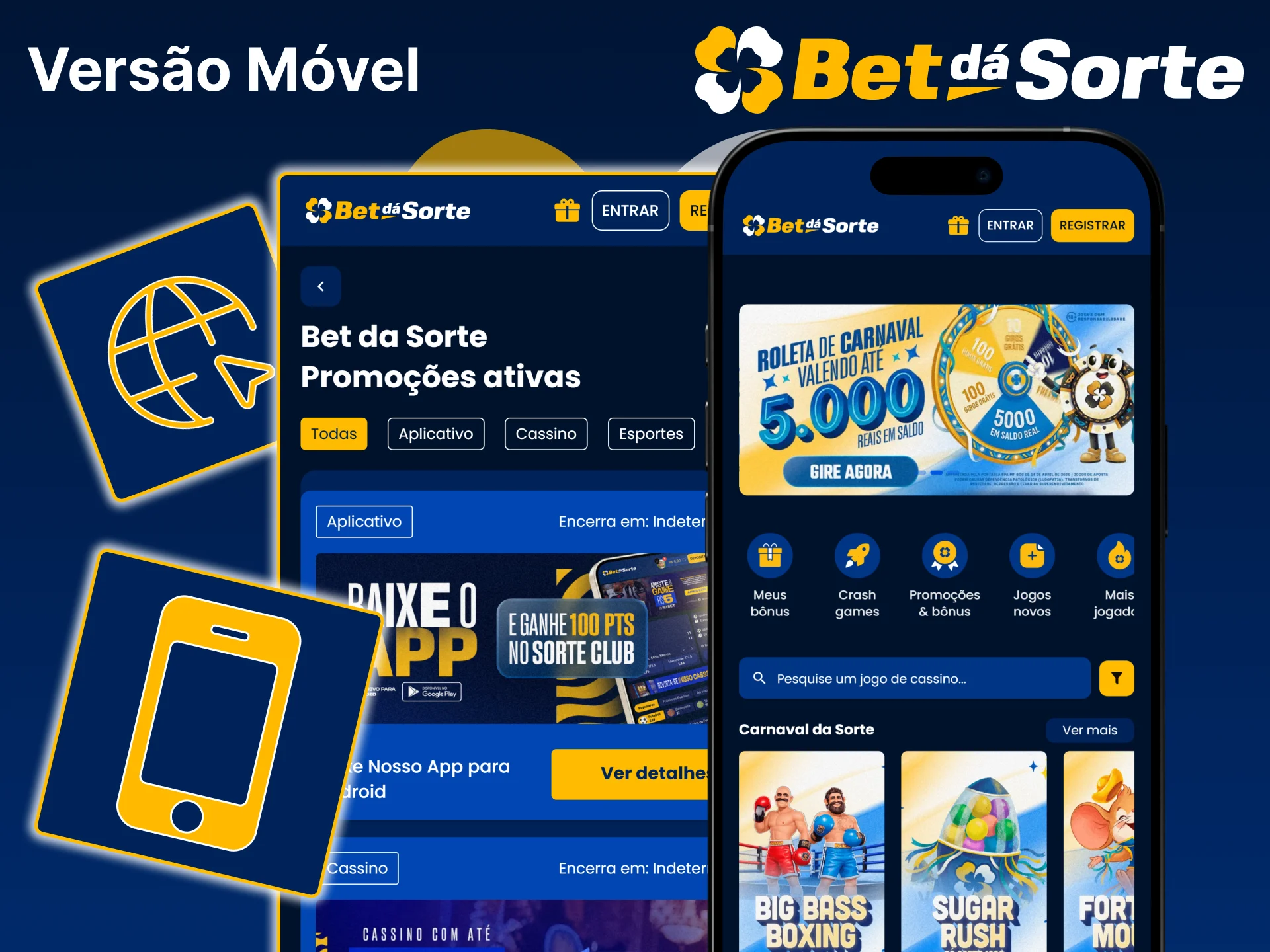 O Bet da Sorte funciona na versão móvel tão bem quanto na aplicação oficial ou na versão para computador.